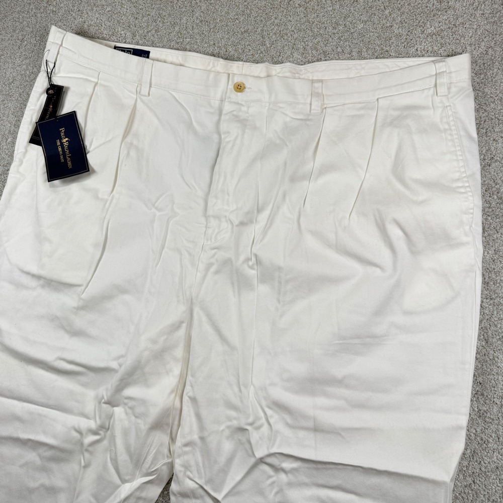 Polo Ralph Lauren Andrew Pant Men 52B-32 White Pleated Chino Cotton Big & Tall